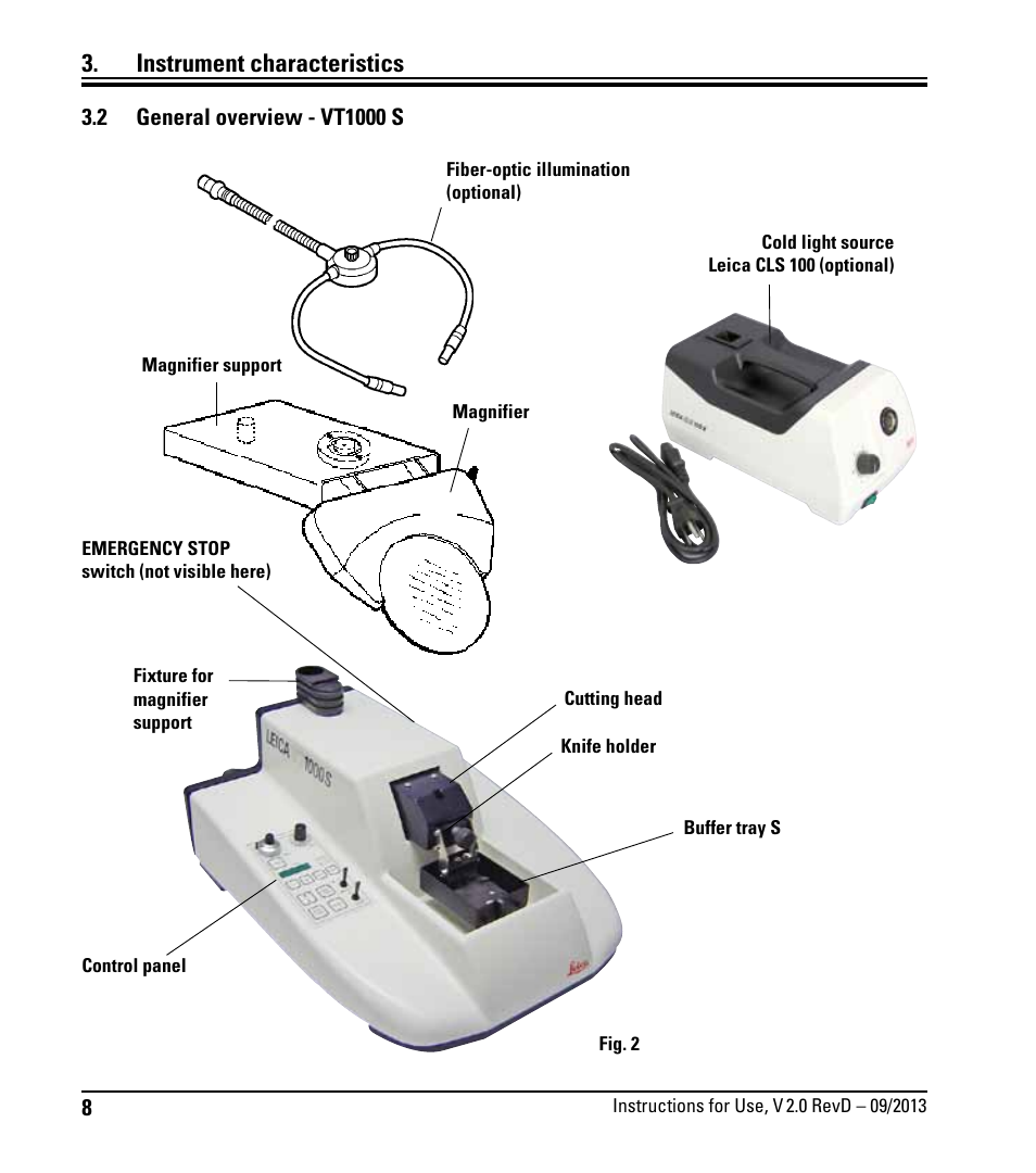 2 general overview - vt1000 s, General overview - vt1000 s, Instrument characteristics | Leica Biosystems VT1000 S User Manual | Page 10 / 42