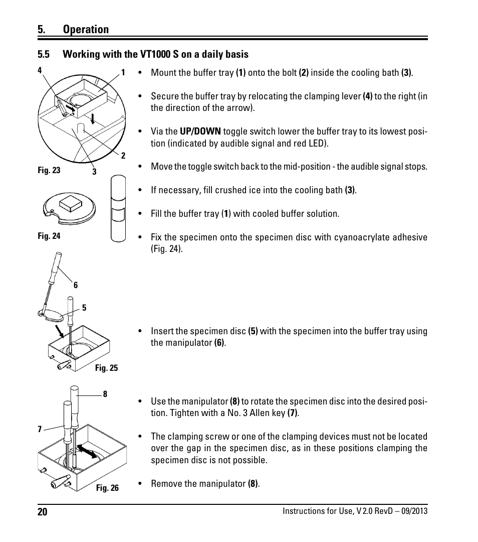 5 working with the vt1000 s on a daily basis, Working with the vt1000 s on a daily basis, Operation | Leica Biosystems VT1000 S User Manual | Page 22 / 42