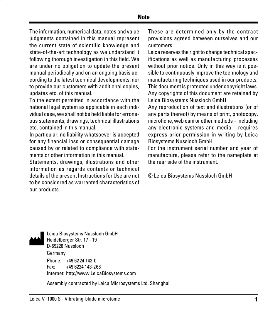 Leica Biosystems VT1000 S User Manual | Page 3 / 42