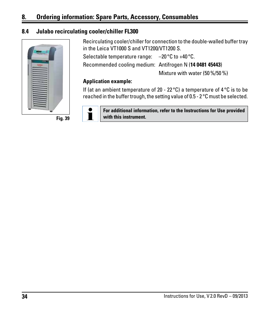 4 julabo recirculating cooler/chiller fl300, Julabo recirculating cooler/chiller fl300 | Leica Biosystems VT1000 S User Manual | Page 36 / 42