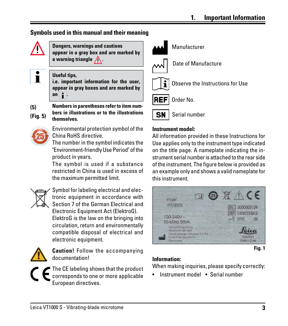 Important information | Leica Biosystems VT1000 S User Manual | Page 5 / 42