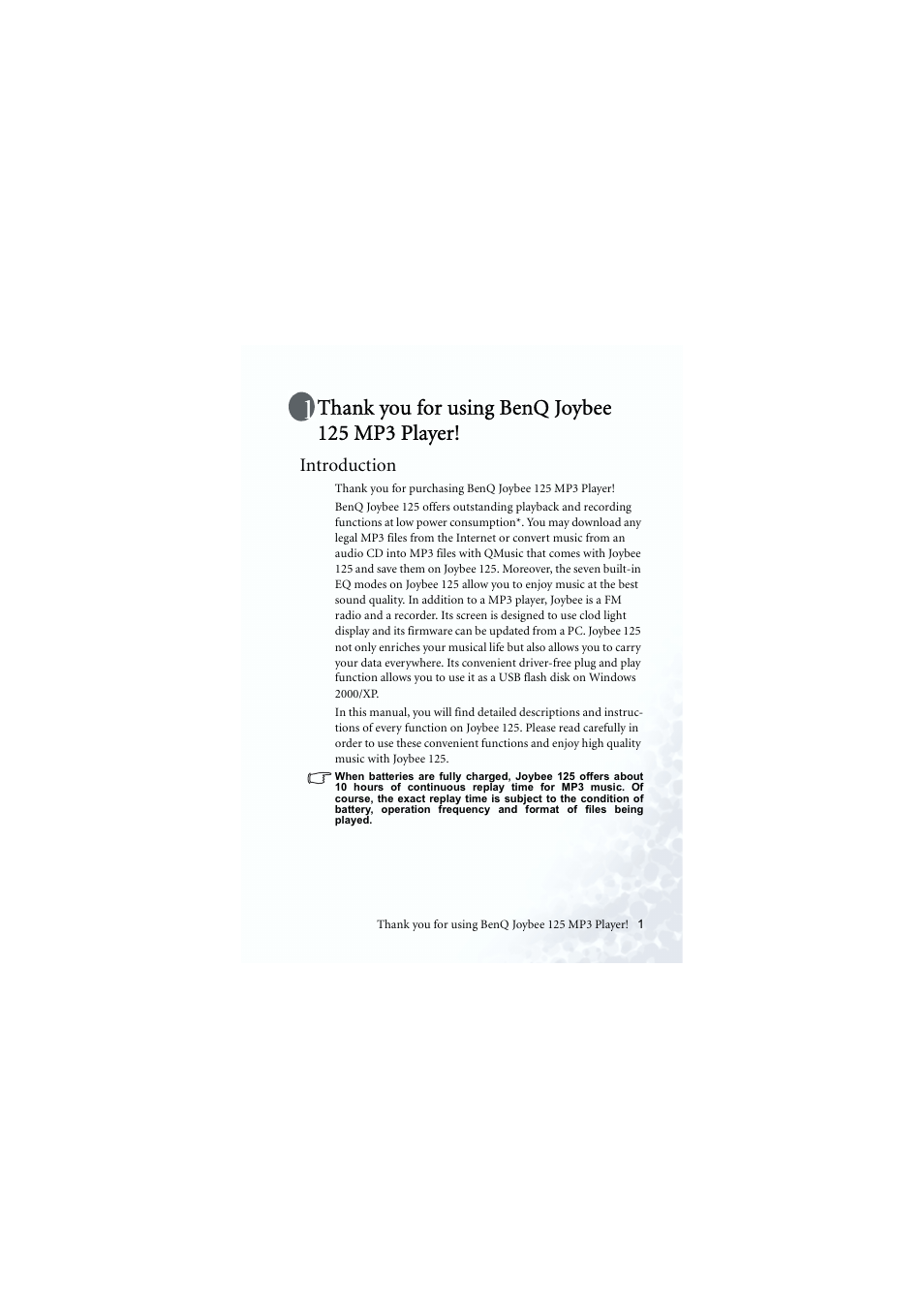 Introduction | BenQ Joybee 125 User Manual | Page 11 / 81