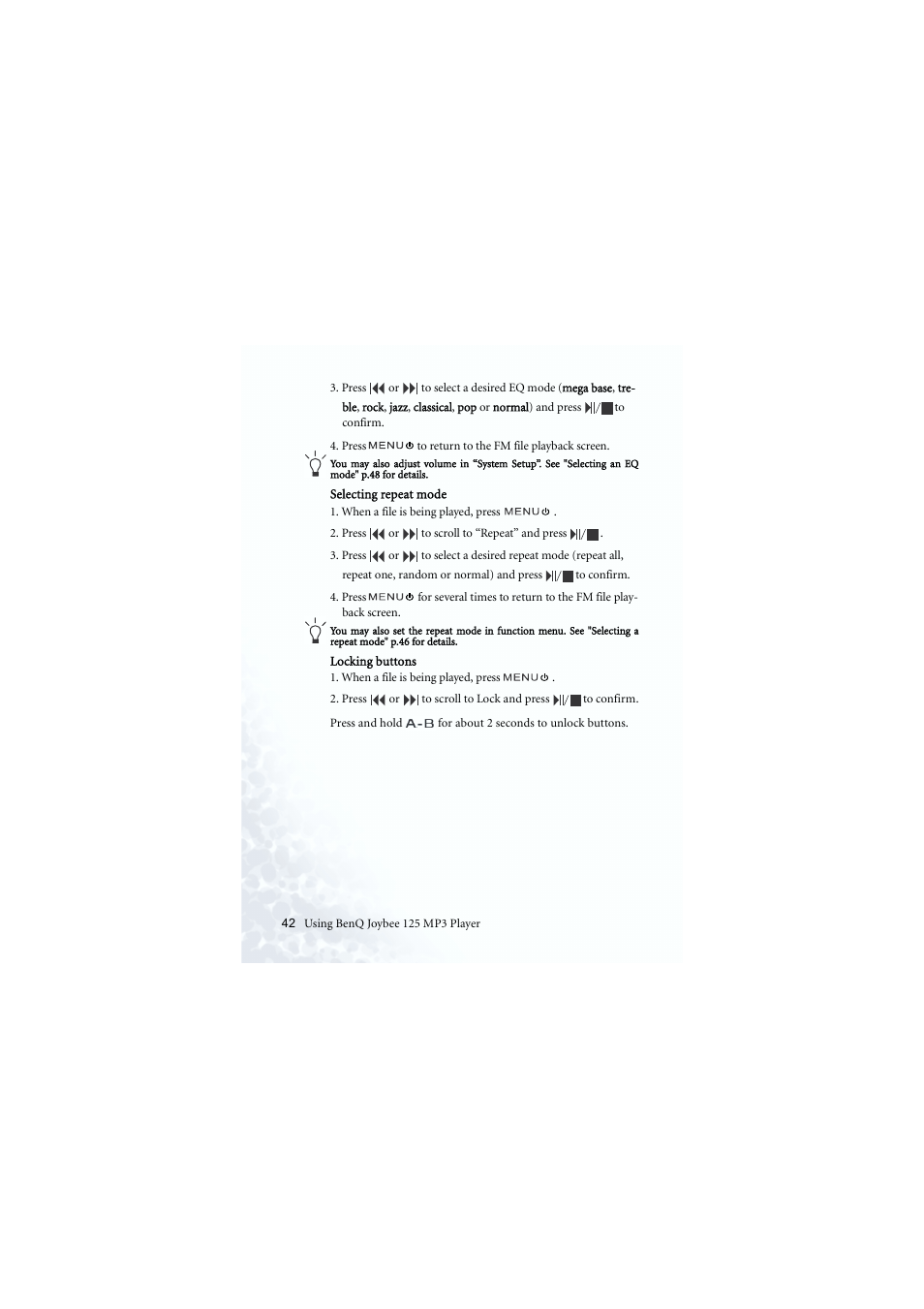 Locking the controls | BenQ Joybee 125 User Manual | Page 52 / 81
