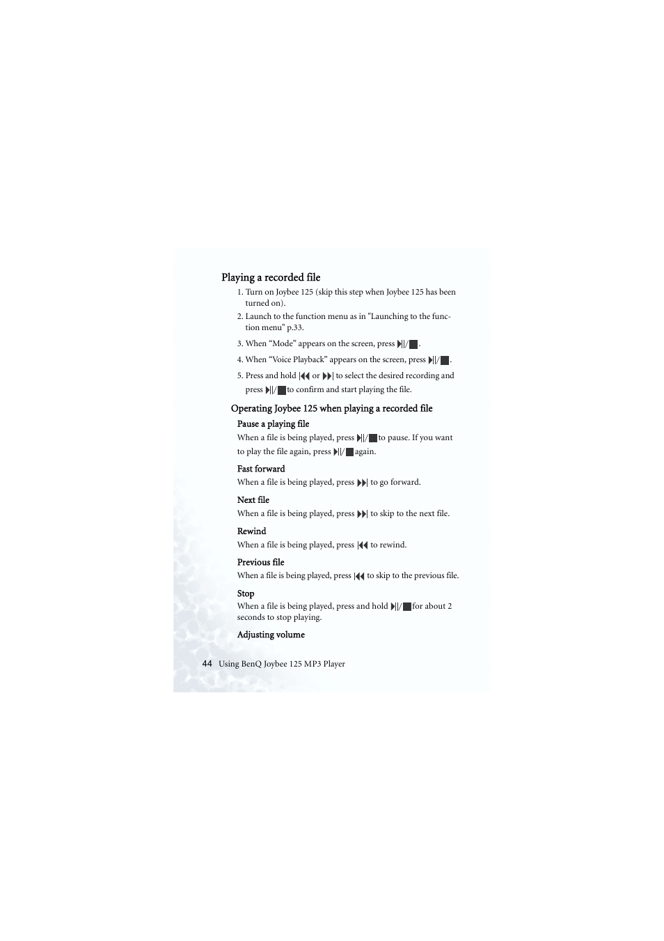 Playing a recorded file | BenQ Joybee 125 User Manual | Page 54 / 81