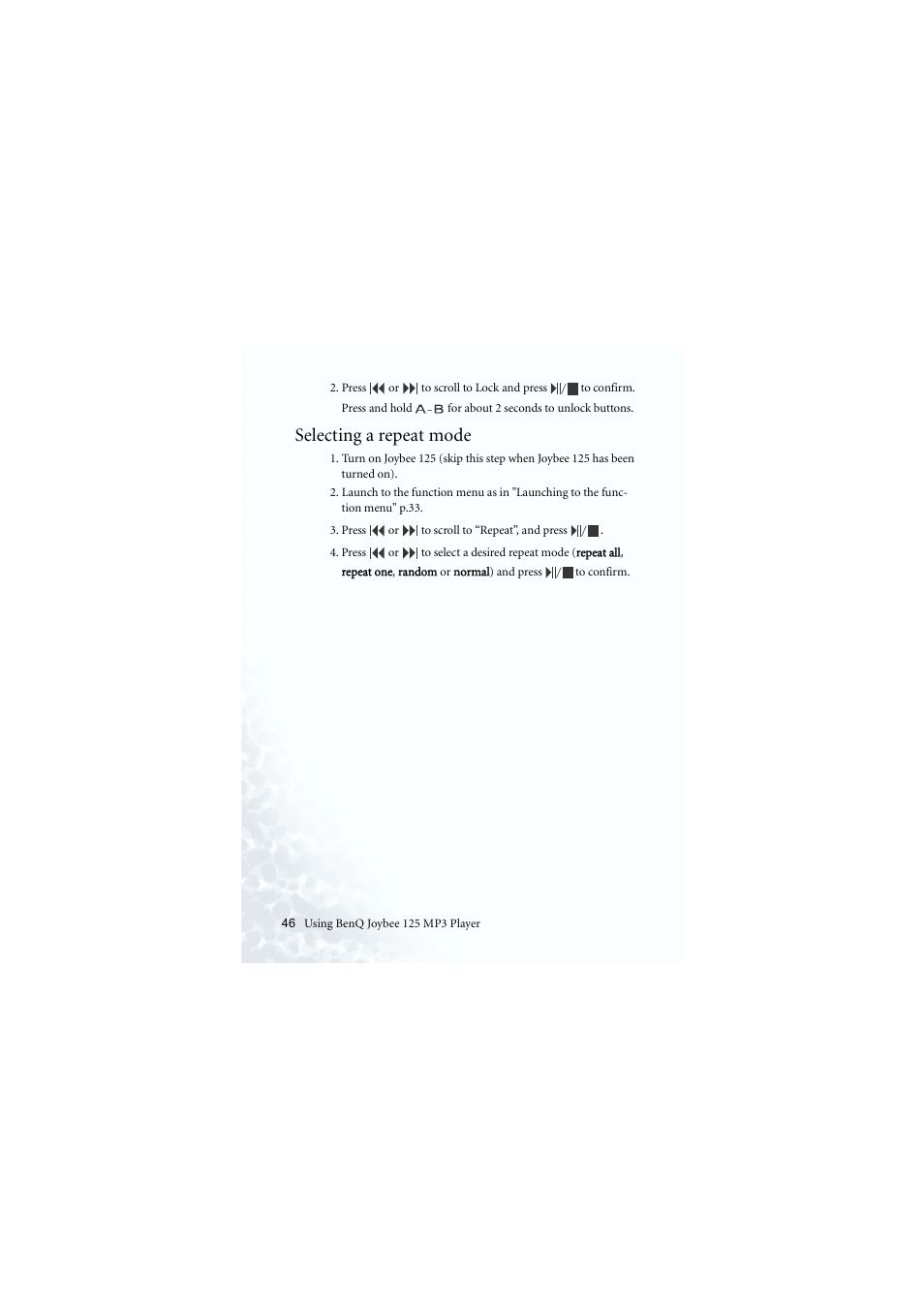 Selecting a repeat mode | BenQ Joybee 125 User Manual | Page 56 / 81