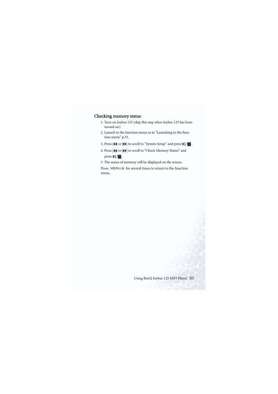 Checking memory status | BenQ Joybee 125 User Manual | Page 63 / 81