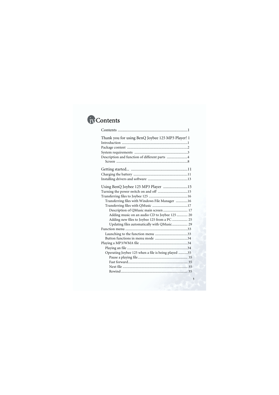 BenQ Joybee 125 User Manual | Page 7 / 81