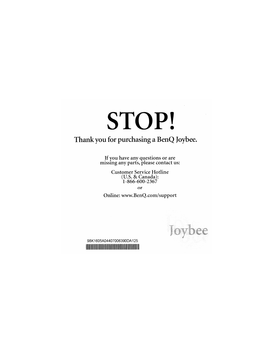 Missing parts contact | BenQ Joybee 125 User Manual | Page 78 / 81
