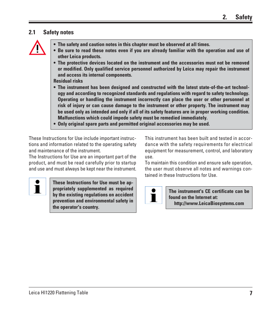 Safety, Safety notes | Leica Biosystems HI1220 User Manual | Page 7 / 18