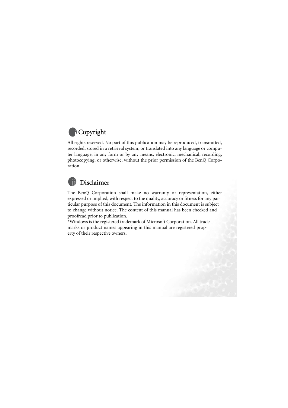Copyright, Disclaimer | BenQ Joybee 210 User Manual | Page 2 / 40