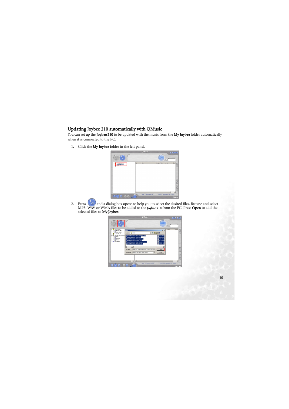 Updating joybee 210 automatically with qmusic | BenQ Joybee 210 User Manual | Page 25 / 40