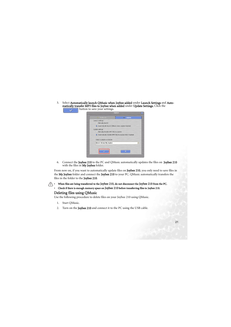 Deleting files using qmusic | BenQ Joybee 210 User Manual | Page 27 / 40