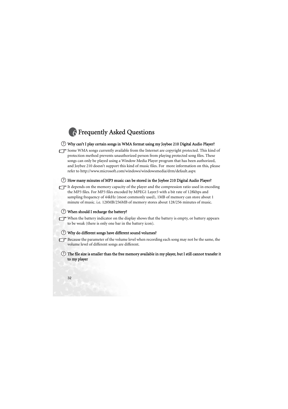 Frequently asked questions | BenQ Joybee 210 User Manual | Page 38 / 40