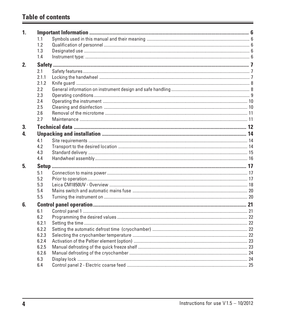 Leica Biosystems CM1850 UV User Manual | Page 4 / 56