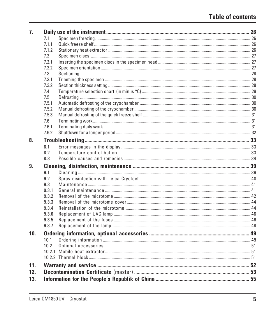 Leica Biosystems CM1850 UV User Manual | Page 5 / 56