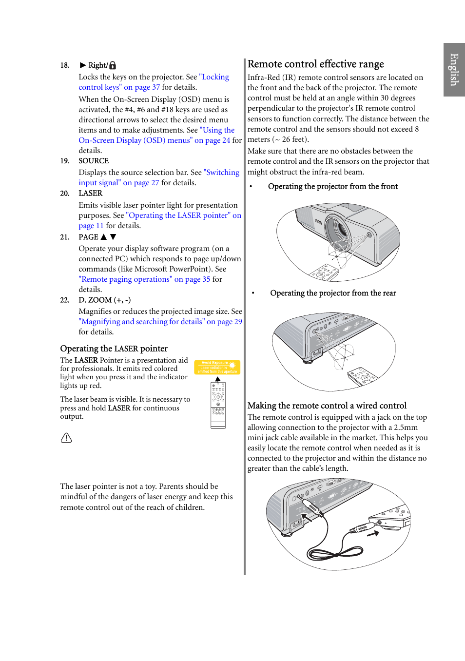 Eng lish, Remote control effective range | BenQ SP920 User Manual | Page 11 / 56