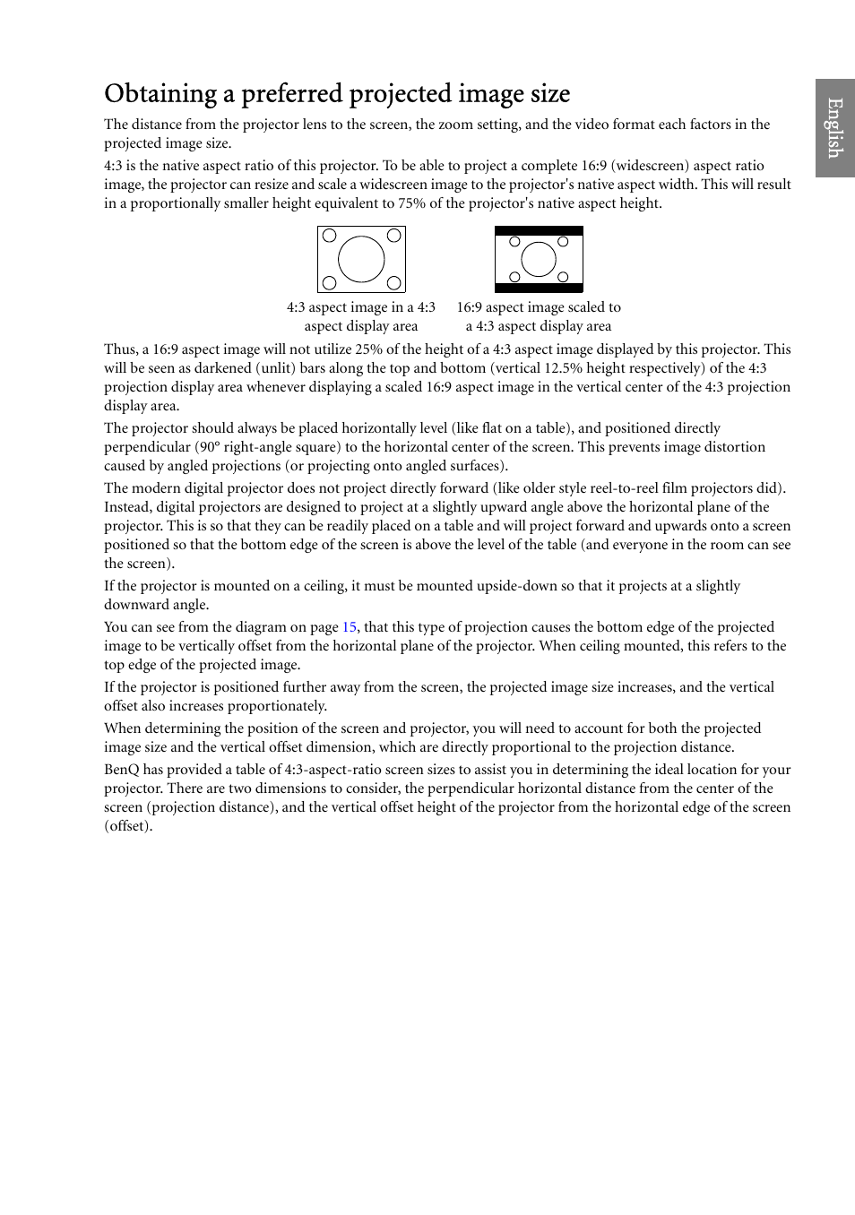 Obtaining a preferred projected image size, Eng lish | BenQ SP920 User Manual | Page 13 / 56