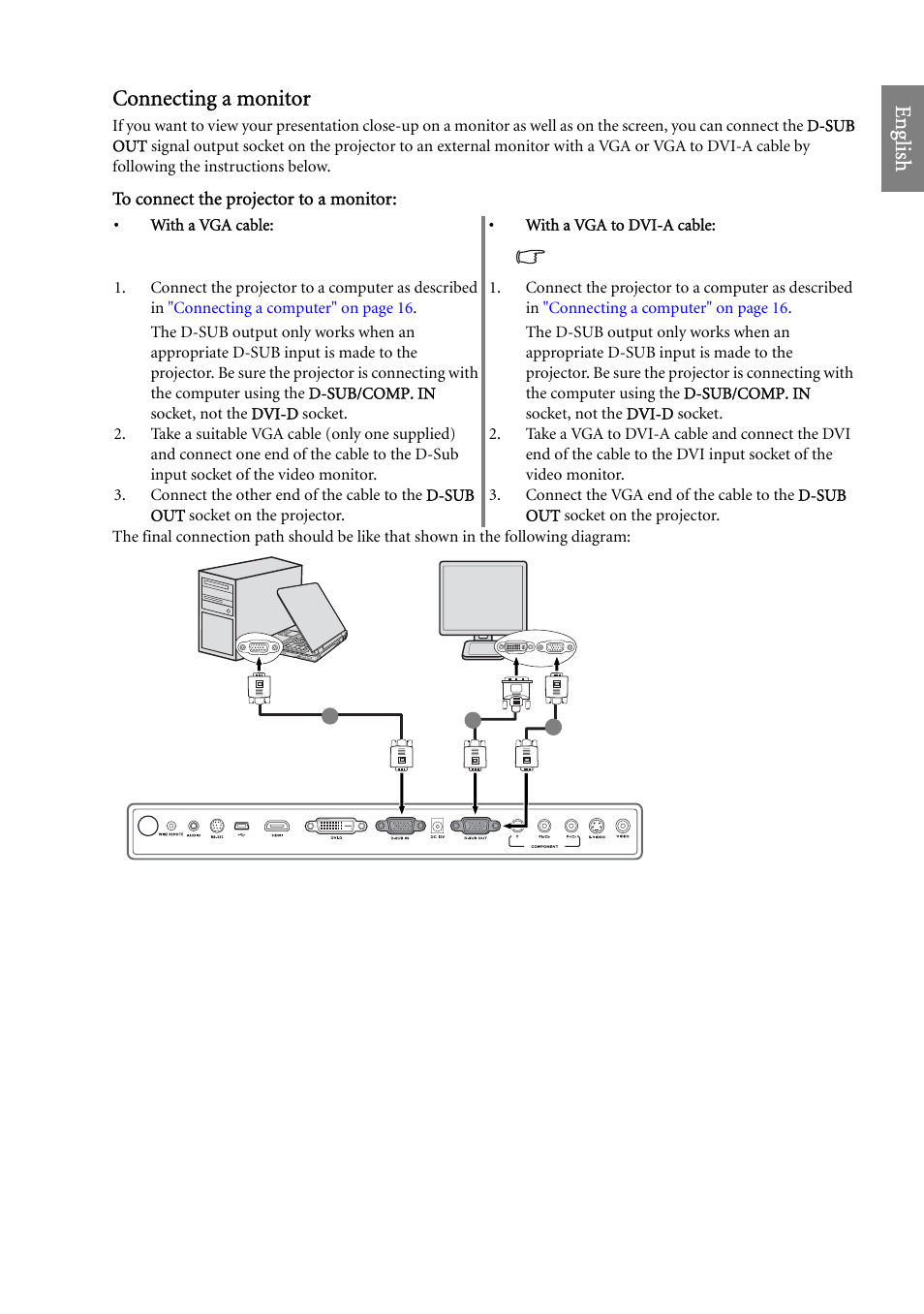 Eng lish connecting a monitor | BenQ SP920 User Manual | Page 17 / 56