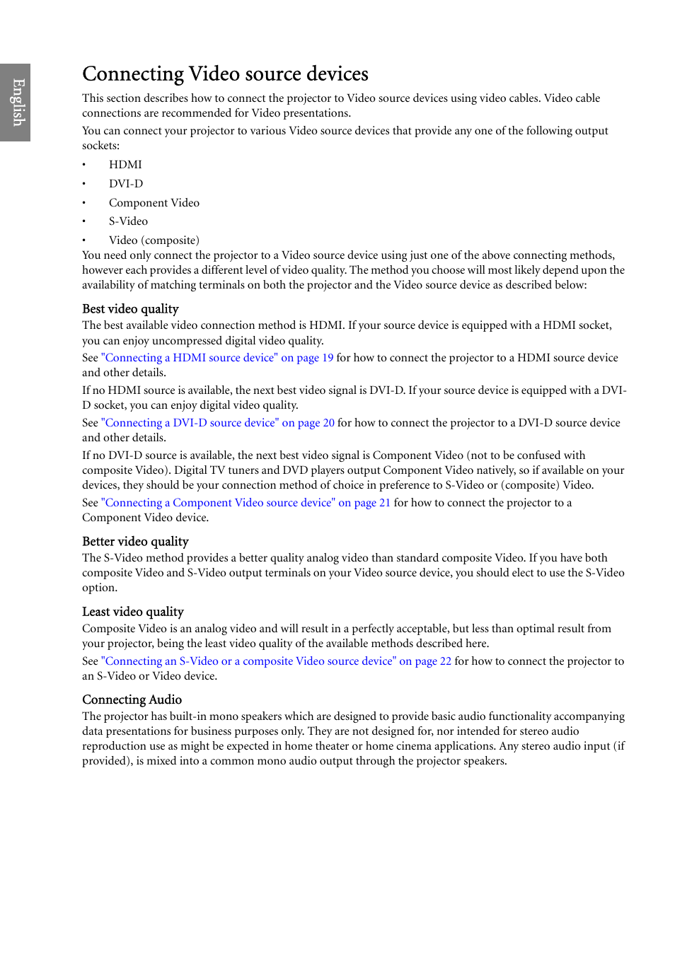 Connecting video source devices, Connecting video source devices 18, Eng lish | BenQ SP920 User Manual | Page 18 / 56