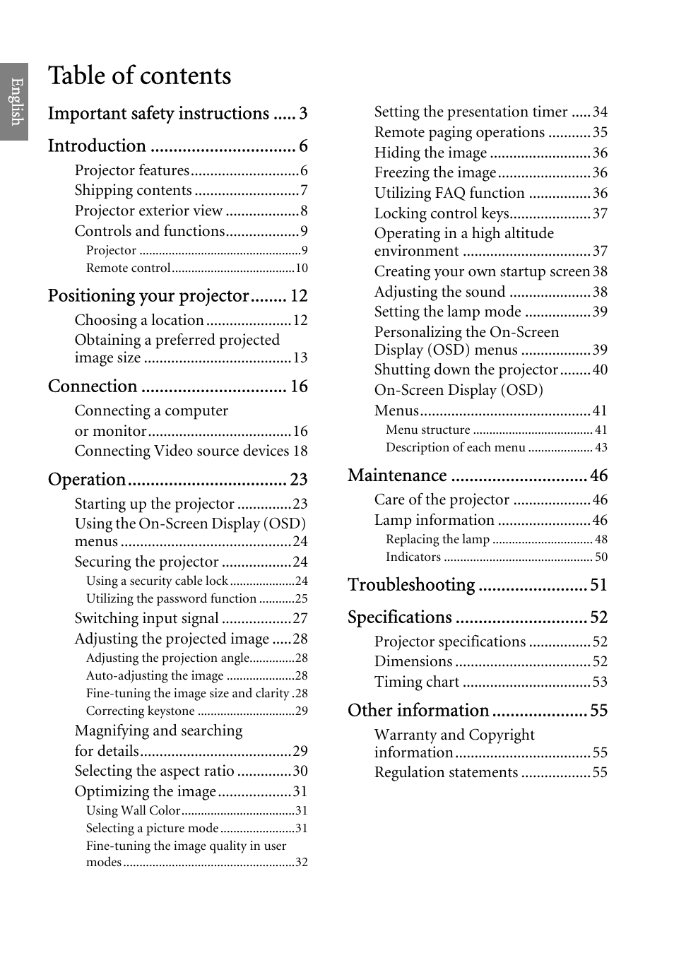 BenQ SP920 User Manual | Page 2 / 56
