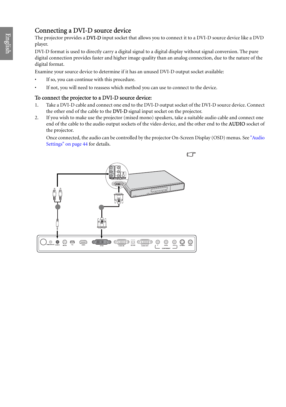 For ho, Eng lish connecting a dvi-d source device | BenQ SP920 User Manual | Page 20 / 56