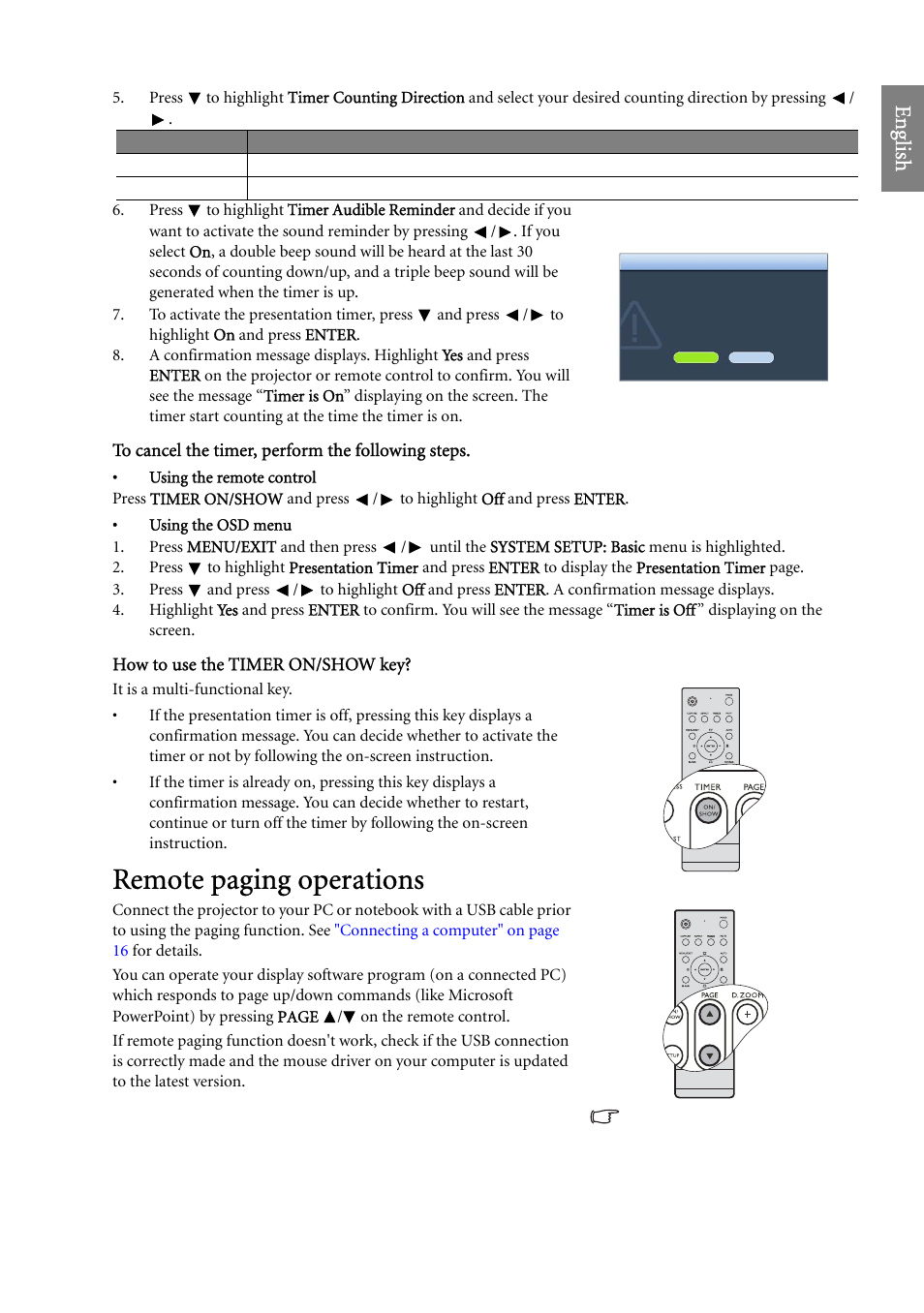 Remote paging operations, Remote paging, Eng lish | BenQ SP920 User Manual | Page 35 / 56