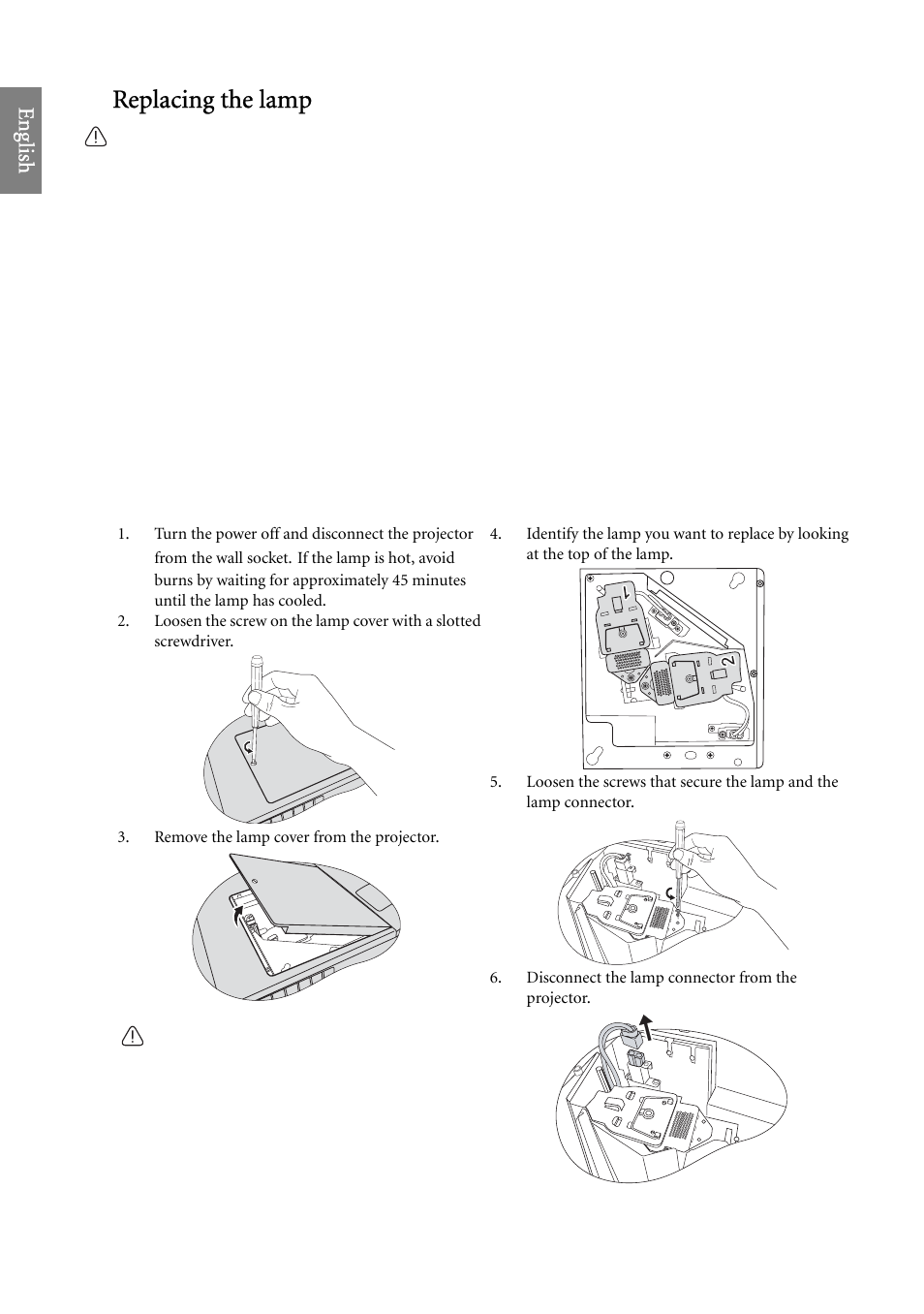 Replacing the lamp, Eng lish | BenQ SP920 User Manual | Page 48 / 56