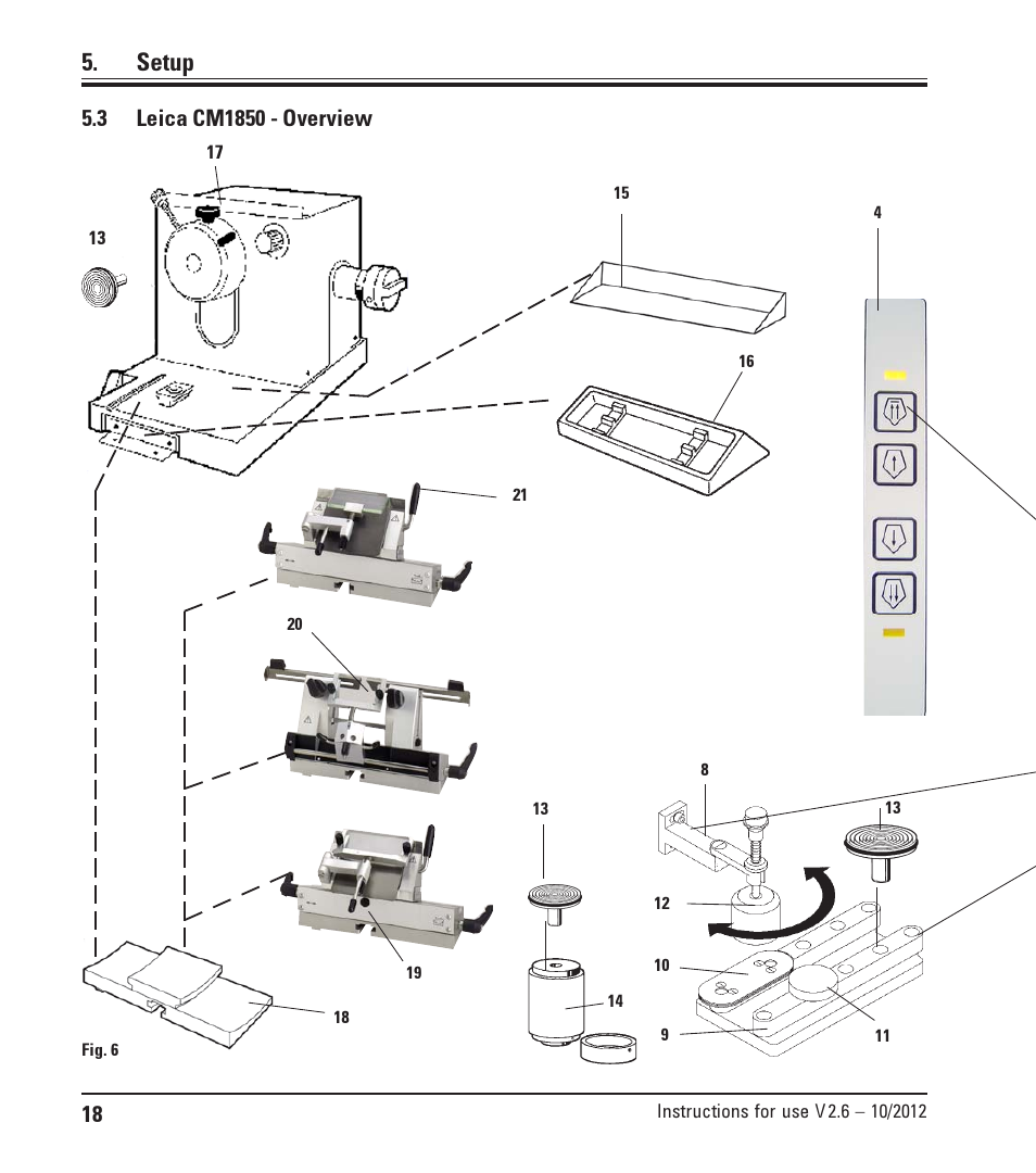 3 leica cm1850 - overview, Leica cm1850 - overview, Setup | Leica Biosystems CM1850 UV User Manual | Page 18 / 54