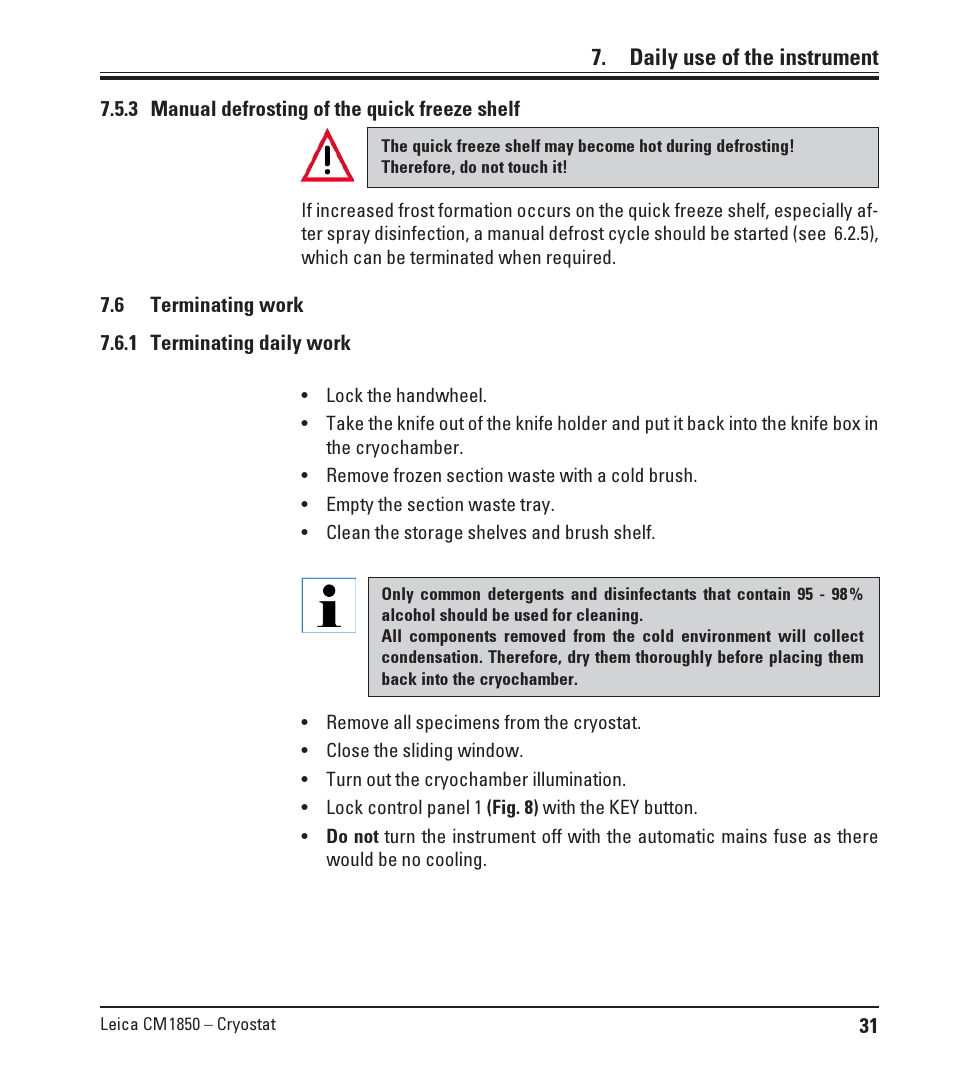 Daily use of the instrument | Leica Biosystems CM1850 UV User Manual | Page 31 / 54