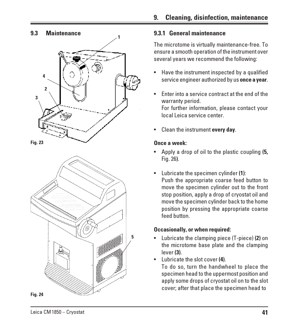 Cleaning, disinfection, maintenance | Leica Biosystems CM1850 UV User Manual | Page 41 / 54