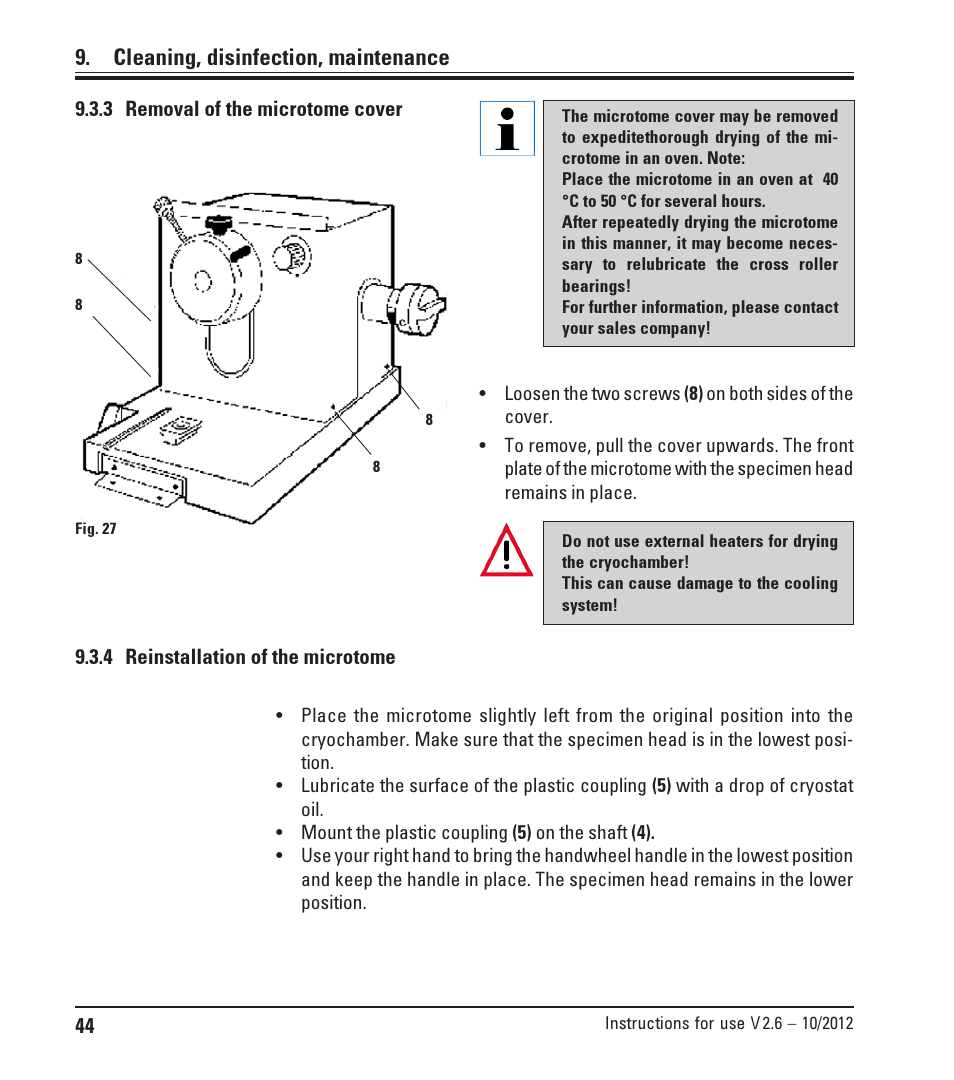 Cleaning, disinfection, maintenance | Leica Biosystems CM1850 UV User Manual | Page 44 / 54