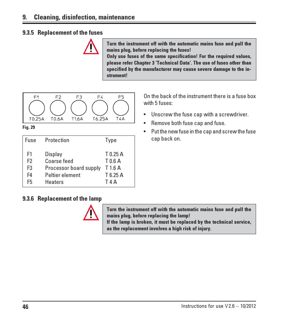 Cleaning, disinfection, maintenance | Leica Biosystems CM1850 UV User Manual | Page 46 / 54