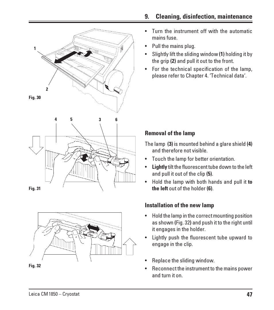 Cleaning, disinfection, maintenance | Leica Biosystems CM1850 UV User Manual | Page 47 / 54