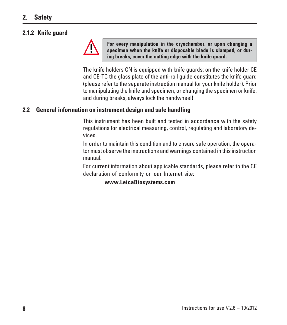 2 knife guard, Knife guard | Leica Biosystems CM1850 UV User Manual | Page 8 / 54