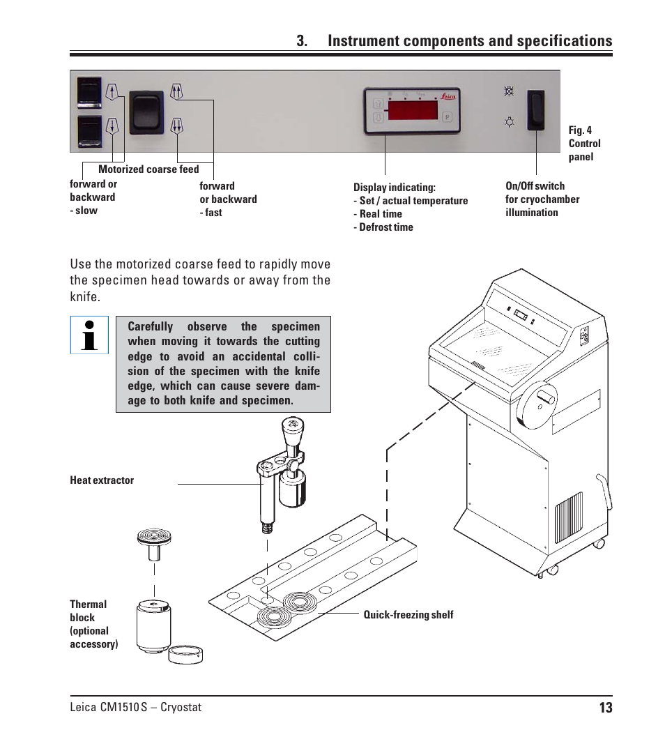 Instrument components and specifications | Leica Biosystems CM1510-S User Manual | Page 13 / 56