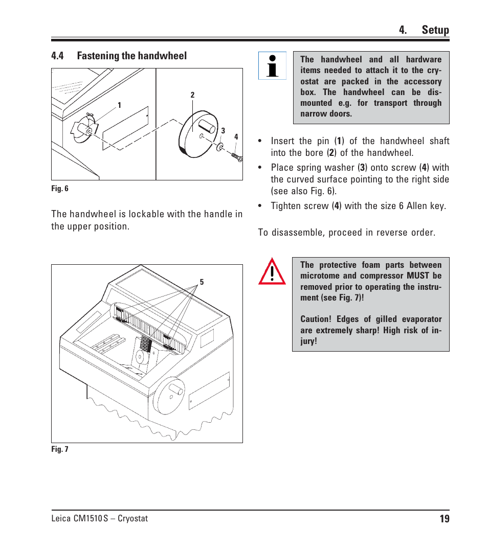 4 fastening the handwheel, Fastening the handwheel, Setup | Leica Biosystems CM1510-S User Manual | Page 19 / 56