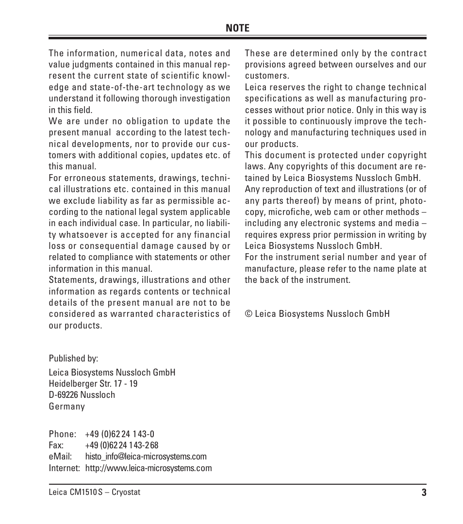 Leica Biosystems CM1510-S User Manual | Page 3 / 56