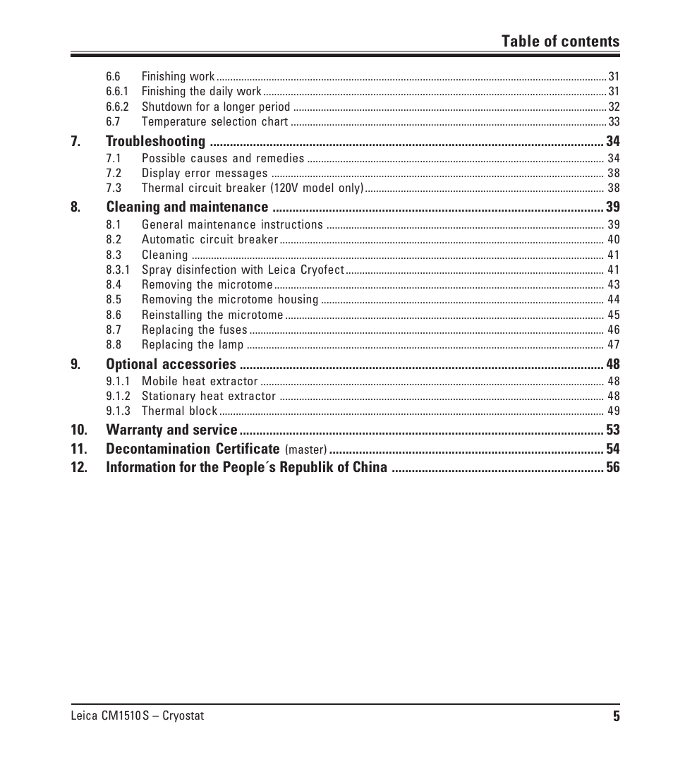 Leica Biosystems CM1510-S User Manual | Page 5 / 56