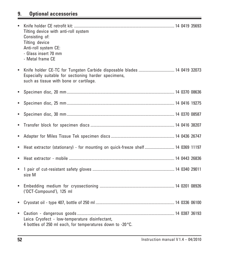 Optional accessories | Leica Biosystems CM1510-S User Manual | Page 52 / 56