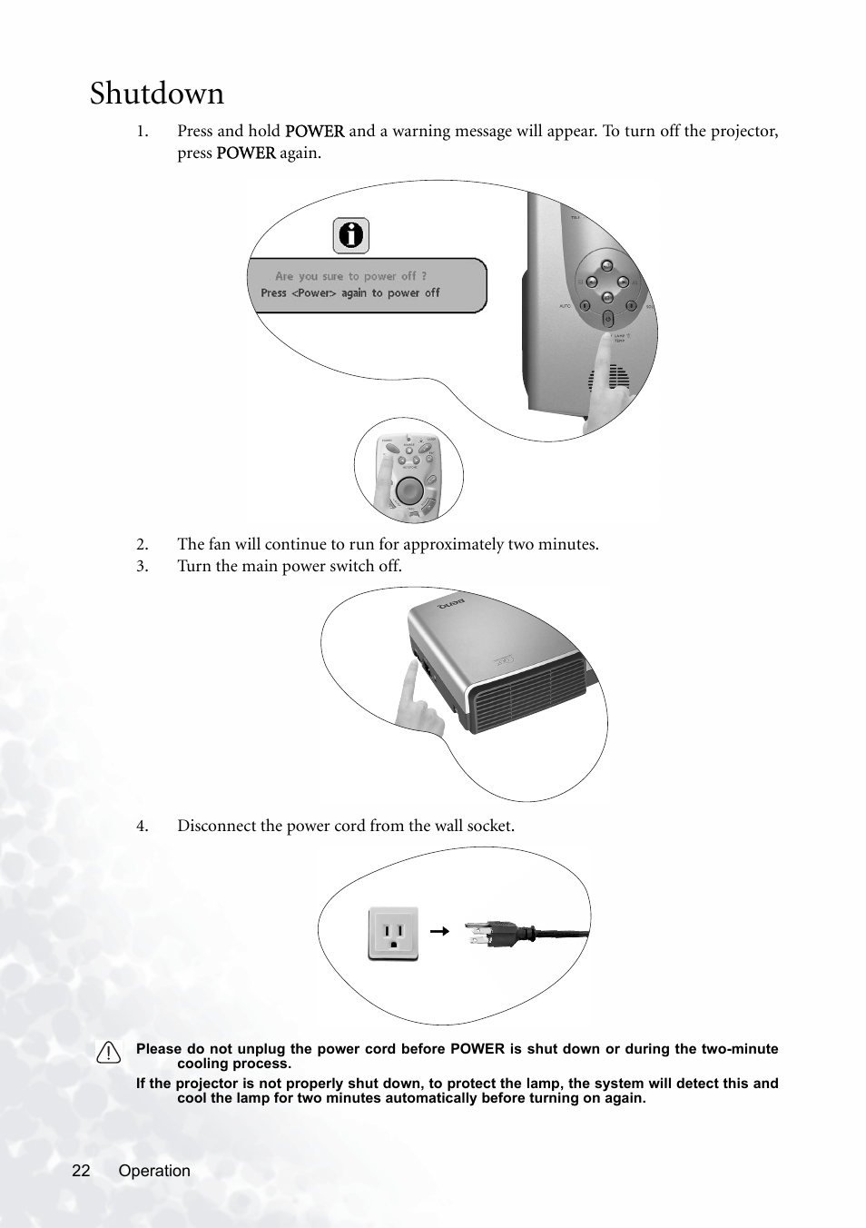 Shutdown | BenQ PB8120 User Manual | Page 26 / 38