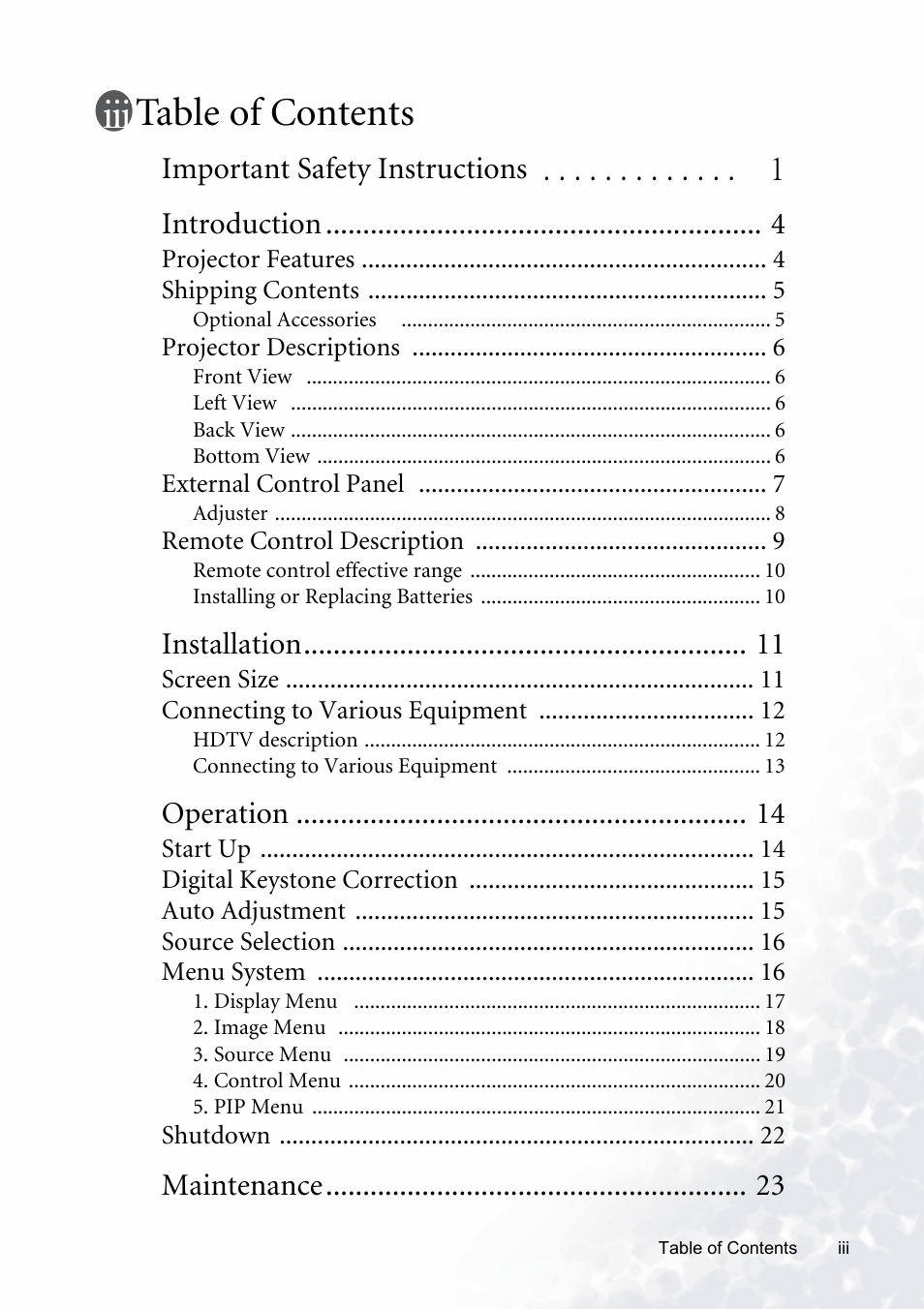 BenQ PB8120 User Manual | Page 3 / 38