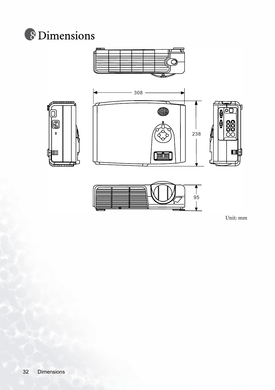 Dimensions | BenQ PB8120 User Manual | Page 36 / 38
