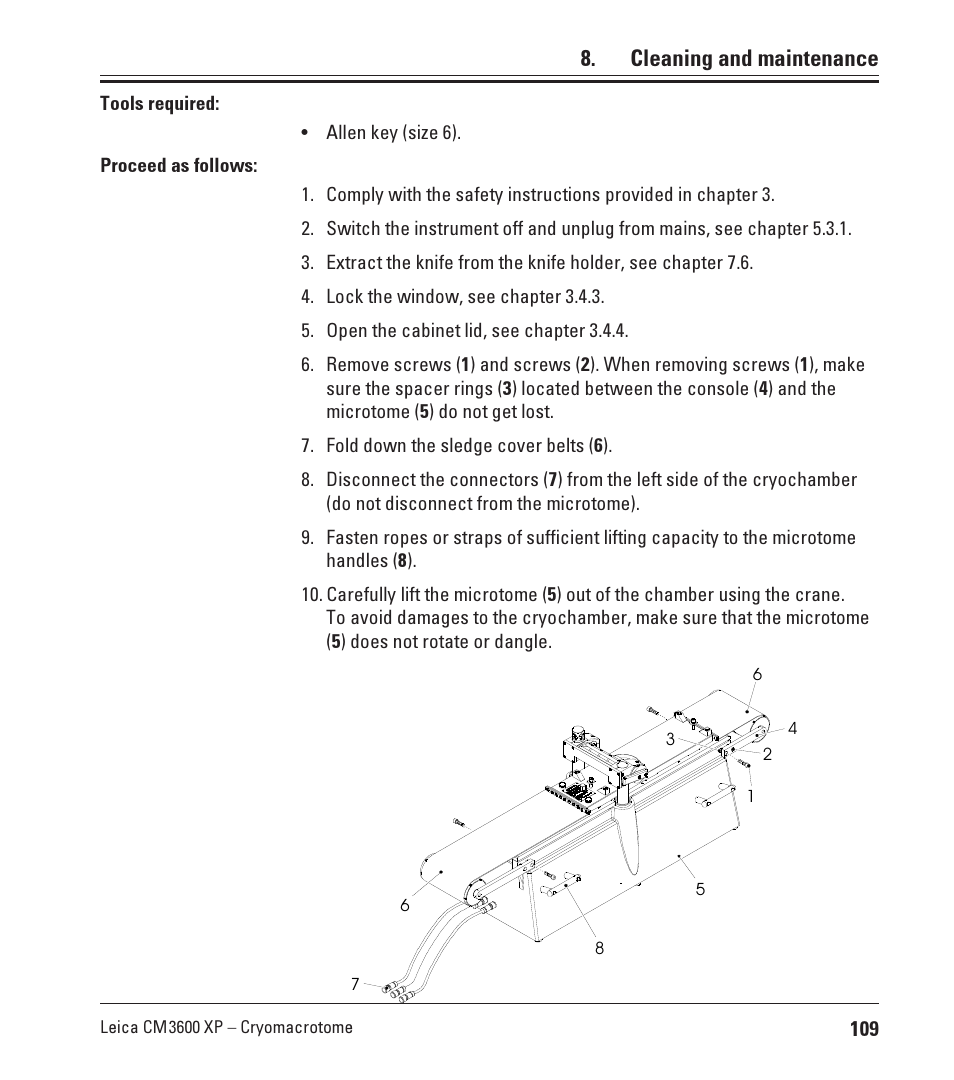 Cleaning and maintenance | Leica Biosystems CM3600 XP User Manual | Page 109 / 114