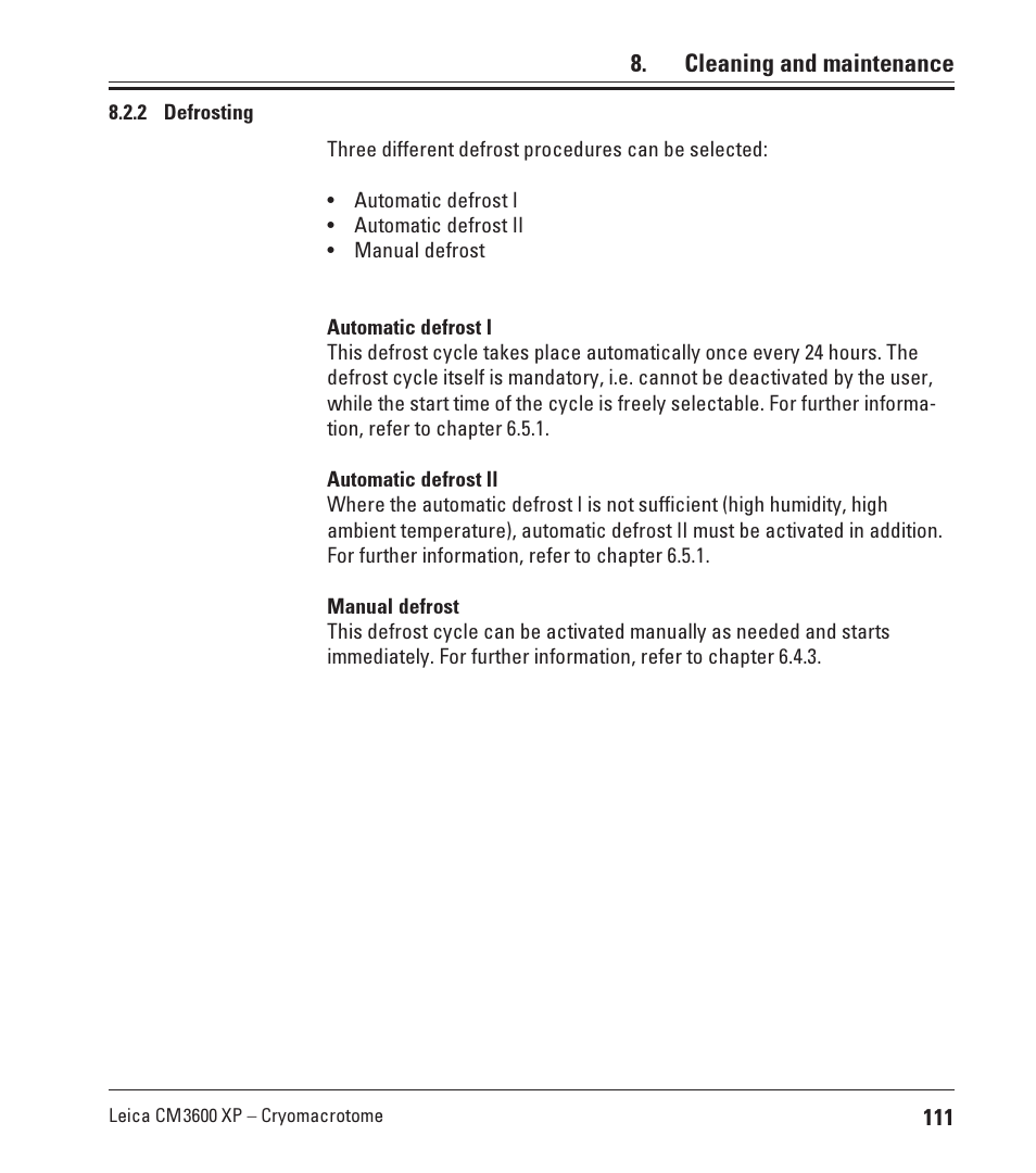 2 defrosting, Defrosting, Cleaning and maintenance | Leica Biosystems CM3600 XP User Manual | Page 111 / 114