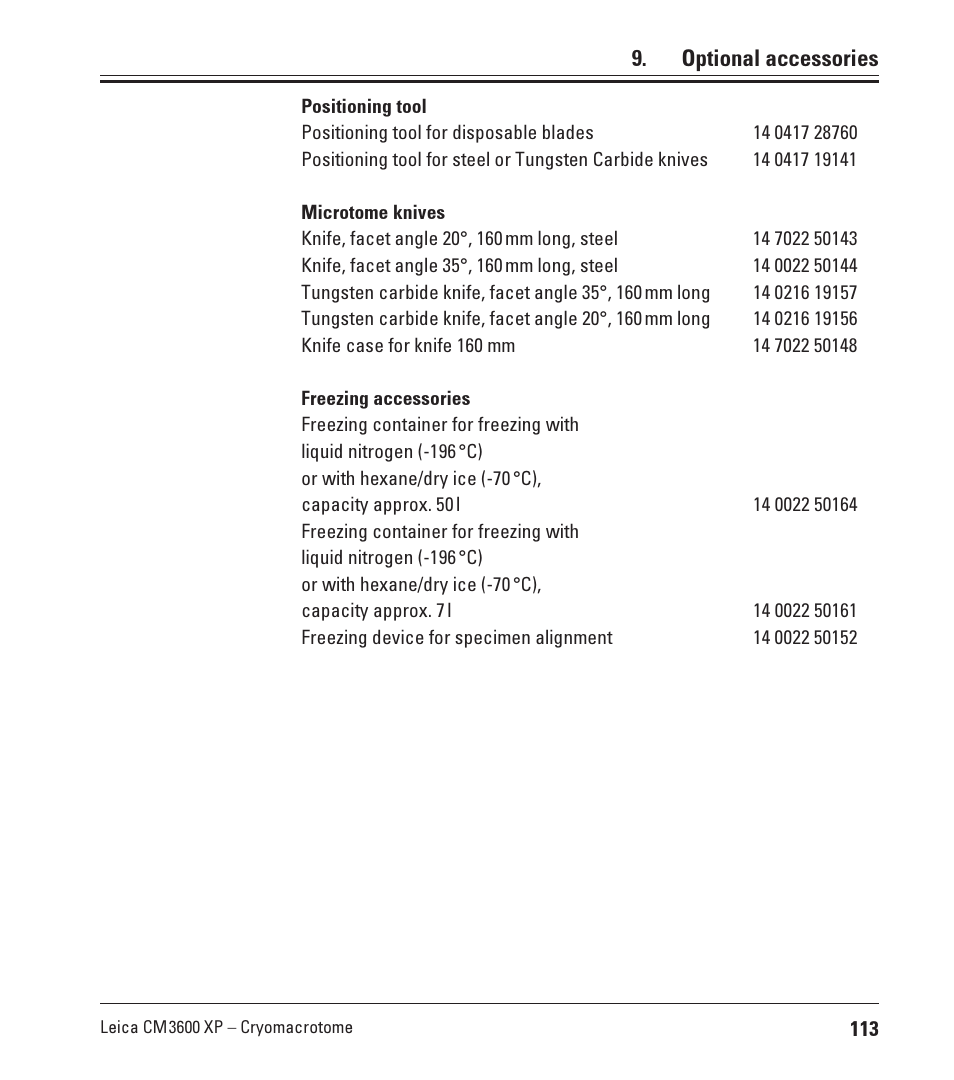 Optional accessories | Leica Biosystems CM3600 XP User Manual | Page 113 / 114