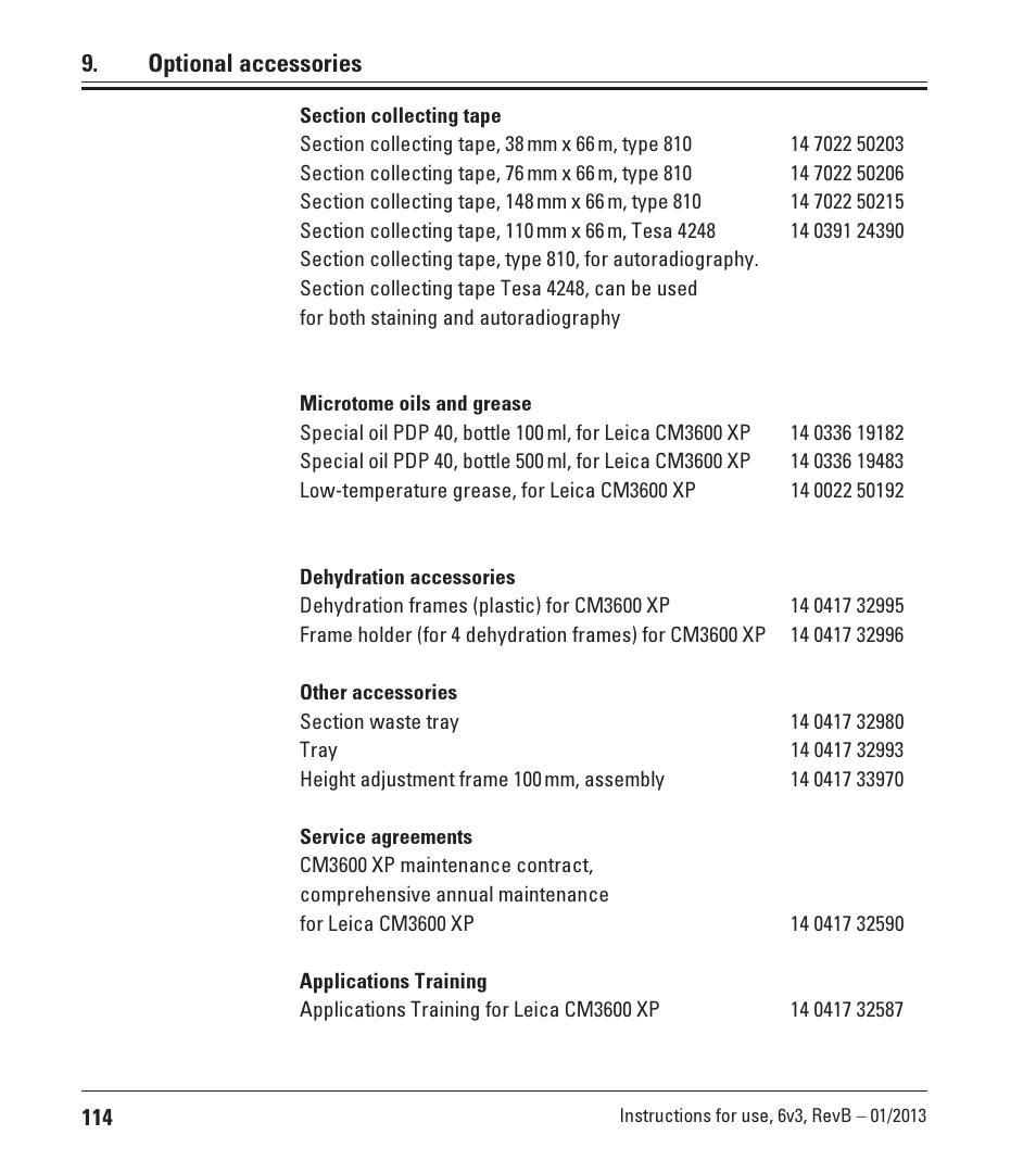 Optional accessories | Leica Biosystems CM3600 XP User Manual | Page 114 / 114