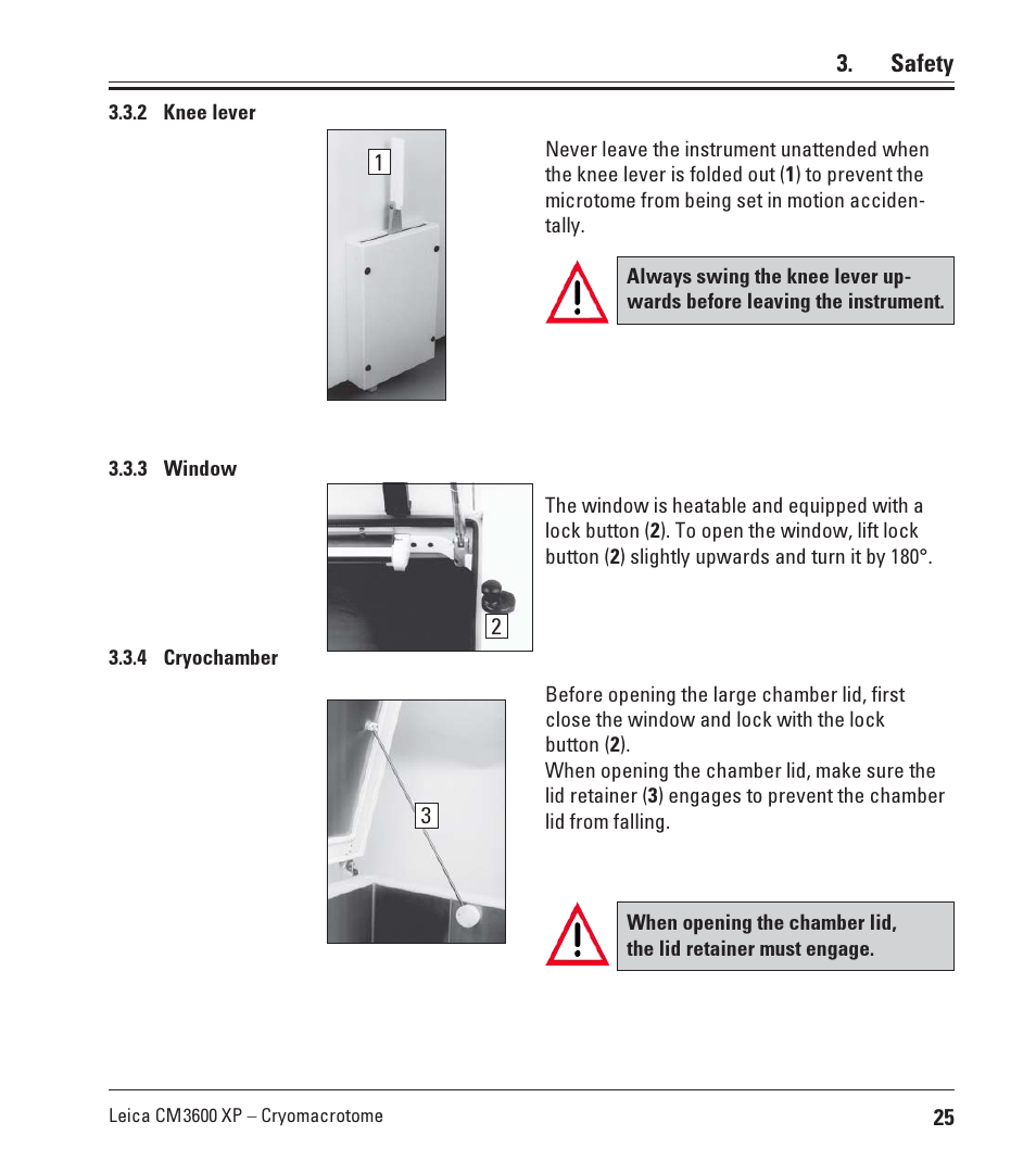 2 knee lever, 3 window, 4 cryochamber | Knee lever, Window, Cryochamber | Leica Biosystems CM3600 XP User Manual | Page 25 / 114