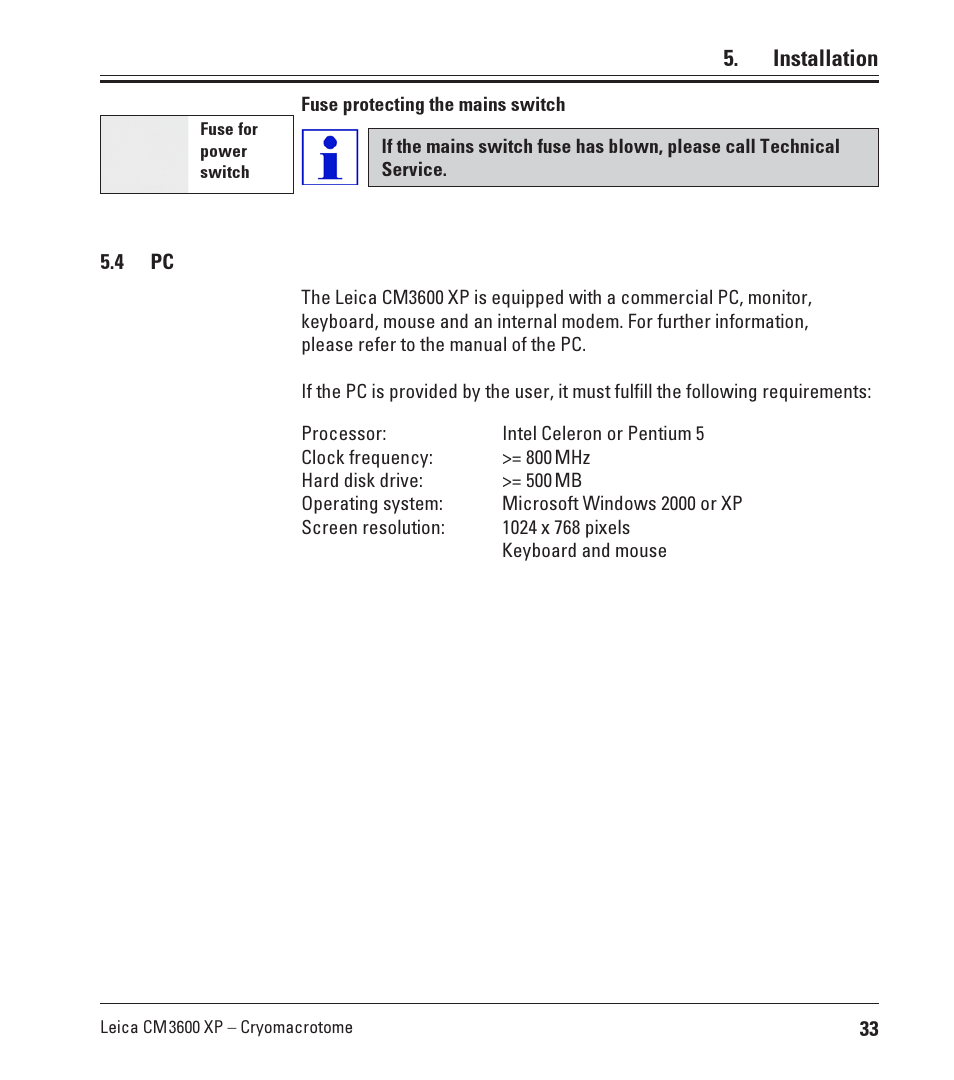 4 pc, Installation | Leica Biosystems CM3600 XP User Manual | Page 33 / 114