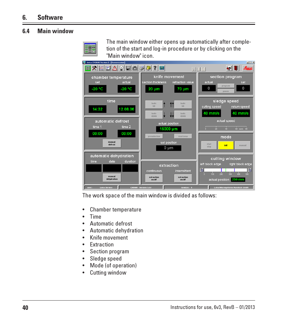 4 main window, Software | Leica Biosystems CM3600 XP User Manual | Page 40 / 114