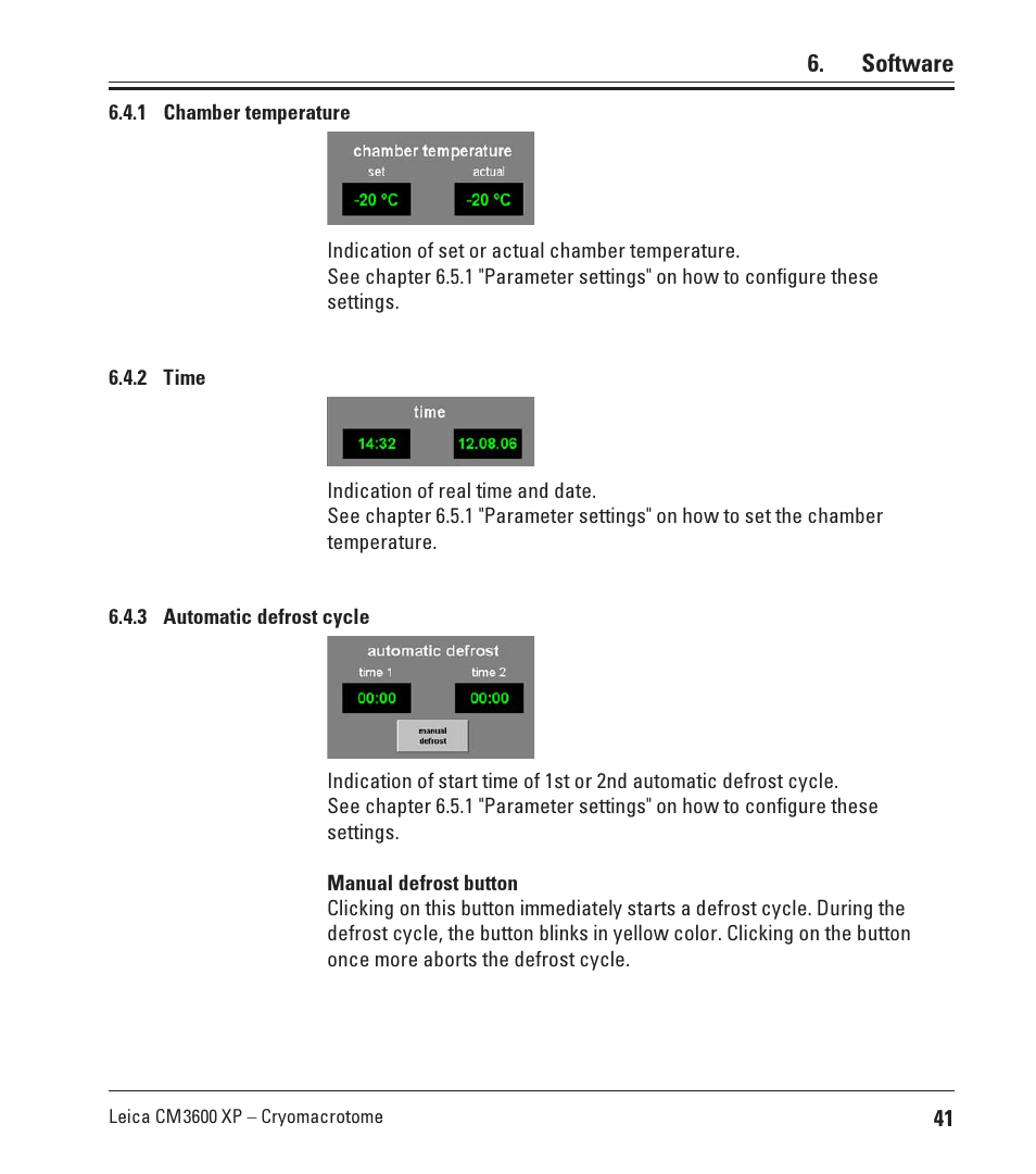 1 chamber temperature, 2 time, 3 automatic defrost cycle | Chamber temperature, Time, Automatic defrost cycle | Leica Biosystems CM3600 XP User Manual | Page 41 / 114